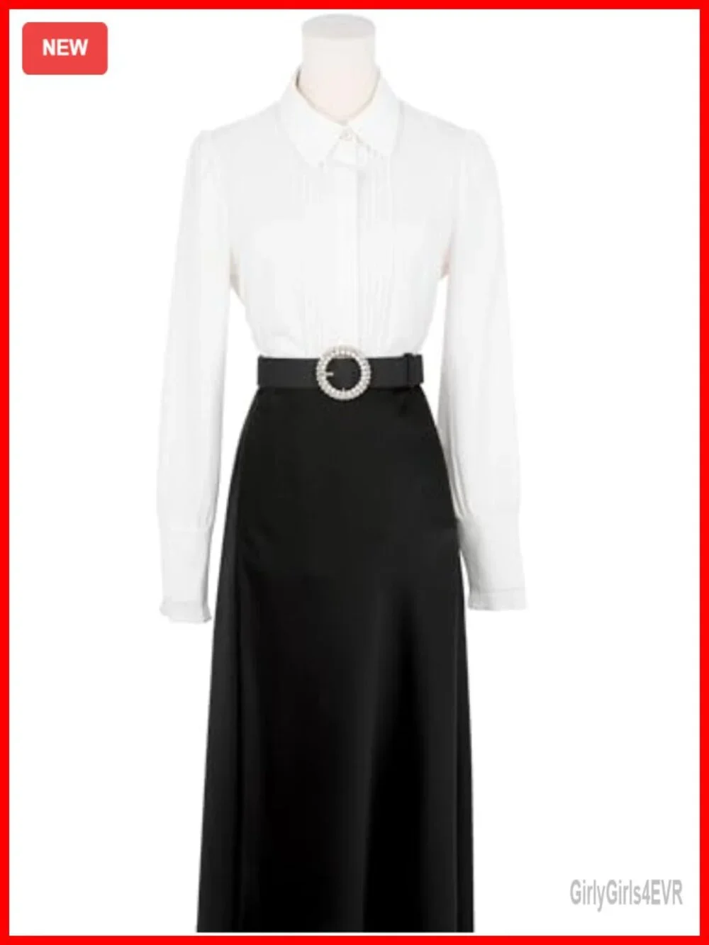 Women's Faux Leather Belt with Rhinestone Buckle for Dresses